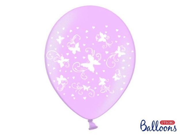 Balloner lyserød med sommerfugle - 6 stk