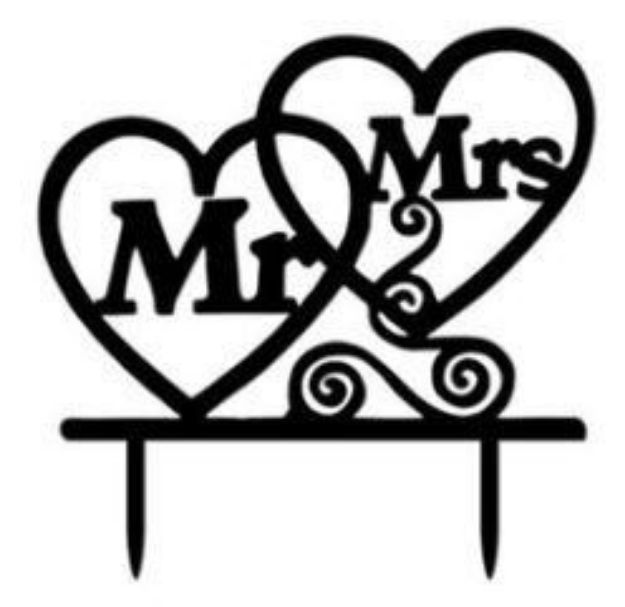Topkagefigur Mr & Mrs hjerter sort