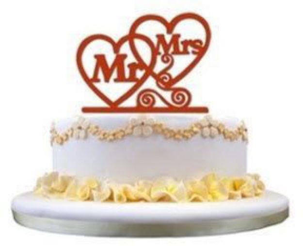 Topkagefigur Mr & Mrs hjerter rød top kagefigur på kage