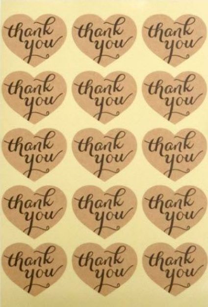 Stickers "Thank you" ark med 12 mærker hjerteformet