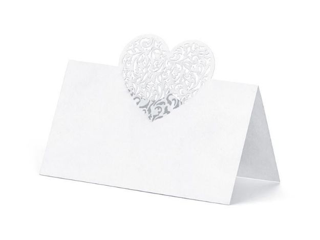 Bordkort hvidt med laserskåret hjerte 10stk