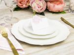 Bordkort hvidt med lyserød blomst 10stk