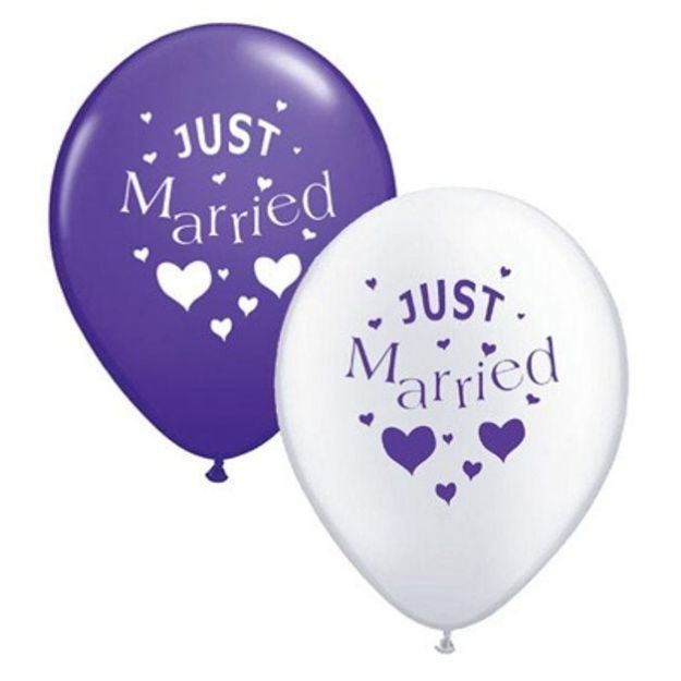 "Just Married" lilla & hvide balloner - 10 stk.