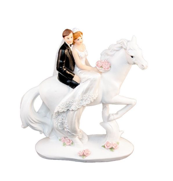 Top kagefigur brudepar på hvid hest 17.6 cm