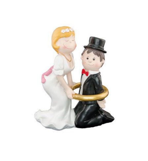 Top kagefigur brudepar med guldring 15 cm