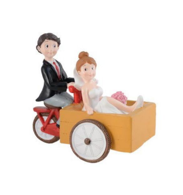 Top kagefigur brudepar på ladcykel 16 cm