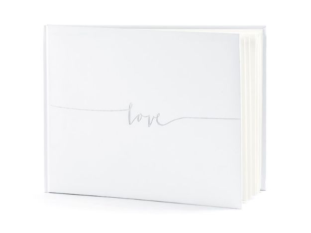 Gæstebog hvid med sølv "Love" tryk