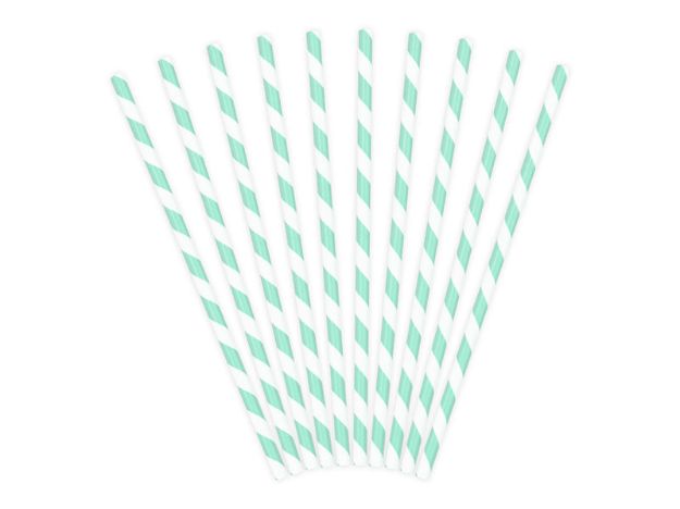 Papirsugerør lyseblå og hvidstribet 10 stk, længde 19.5cm