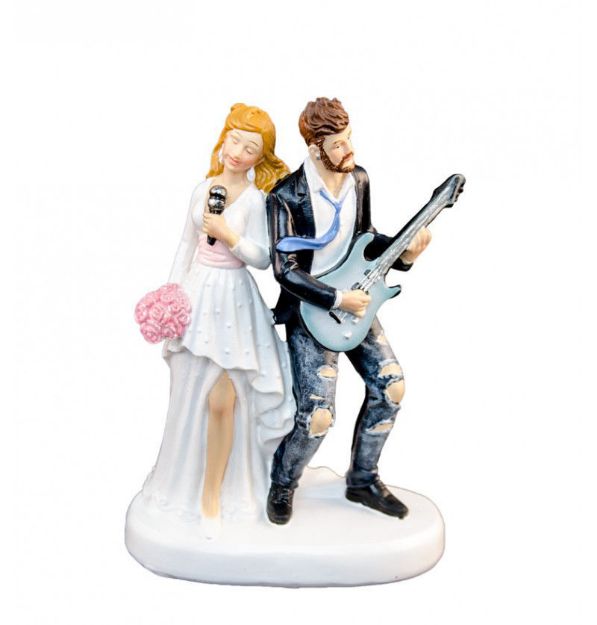 Top kagefigur brudepar med guitar 15 cm