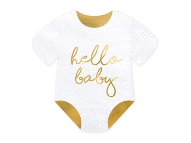 Servietter hvide baby shower "hello baby"