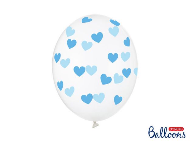 Balloner klar med lyseblå hjerter - 6 stk