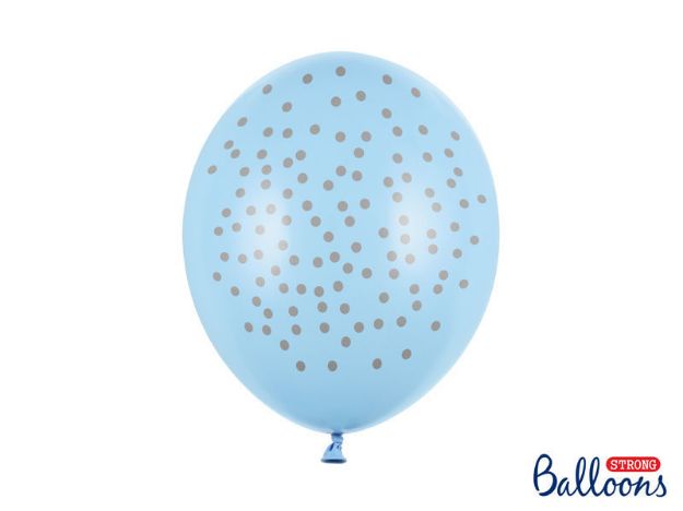 Balloner lyseblå med sølv prikker - 6 stk
