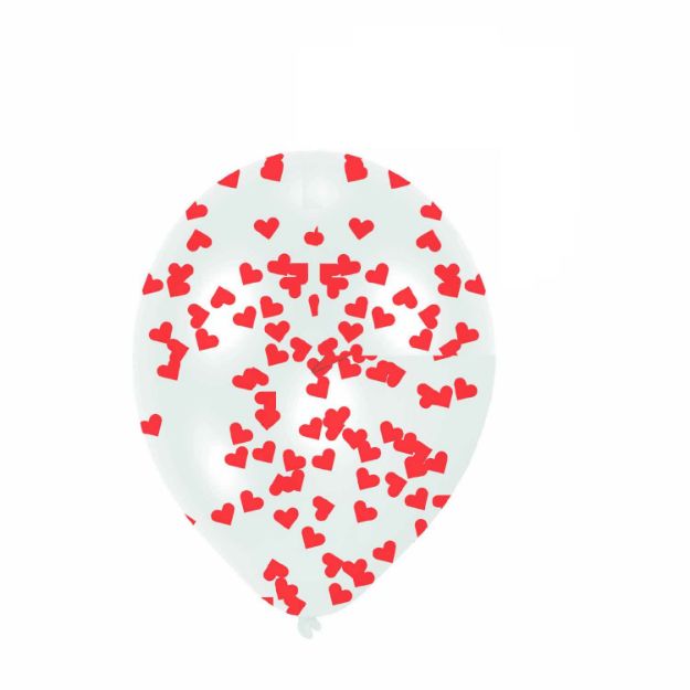 Klare balloner med hjerte konfetti 6 stk 27.5 cm
