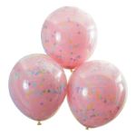 Lyserøde dobbeltlags balloner med pastel konfetti - 3 stk.