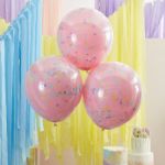 Lyserøde dobbeltlags balloner med pastel konfetti - 3 stk.