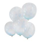 Klare balloner med lyseblå perle konfetti - 5 stk.