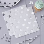 Servietter hvide med sølv folie polka prikker 20 stk