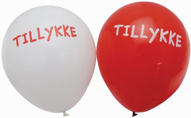 Balloner 'Tillykke' røde og hvide 6 stk 25cm