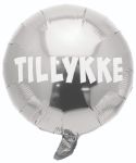 Folieballon rund 'Tillykke' sølv 35 cm