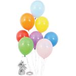 Ballonbuket multifarvet 8 stk 30 cm med ballonvægt og snor