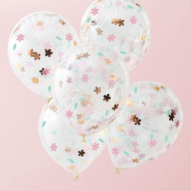 Balloner med blomster konfetti - 5 stk