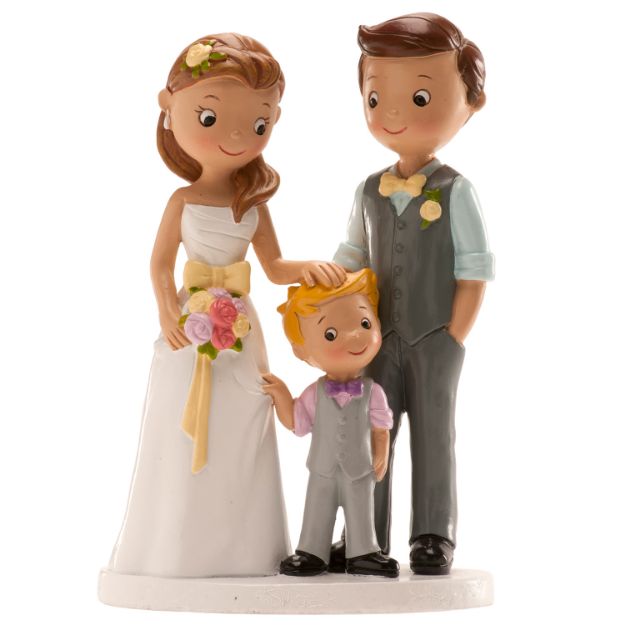 Topkagefigur brudepar med dreng 16cm