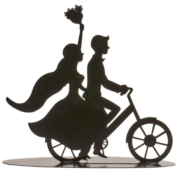 Topkagefigur brudepar på cykel i sort metal