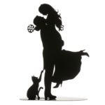 Topkagefigur brudepar med kat i sort metal