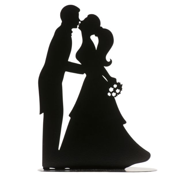 Topkagefigur kyssende brudepar i sort metal